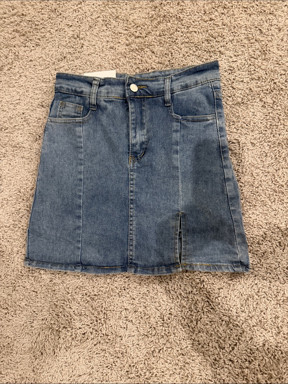 High-Rise Denim Mini Skirt with Front Slit - Blue